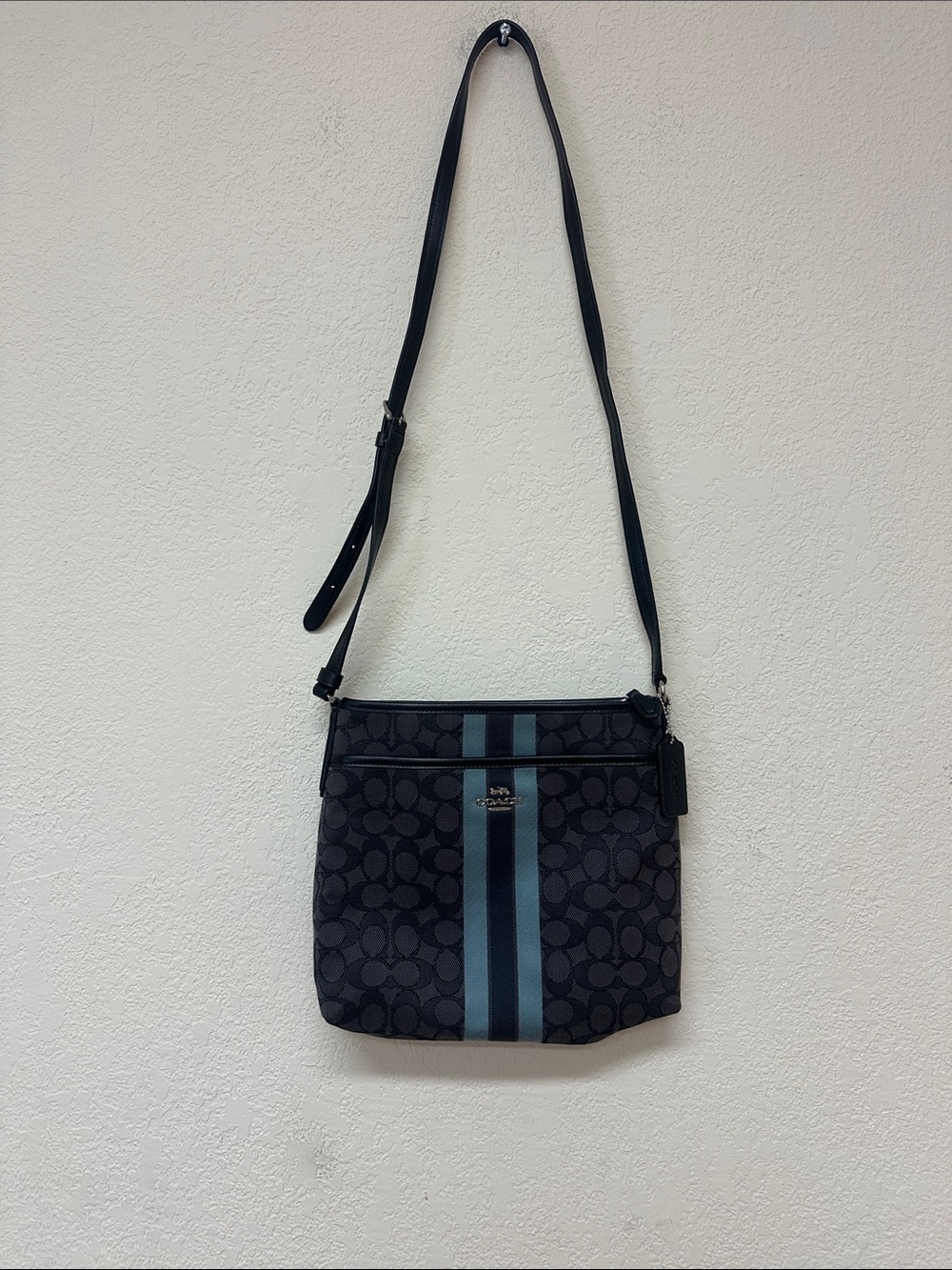 Coach Black Signature Crossbody with Blue Center Stripe OS - Picture 3 of 4